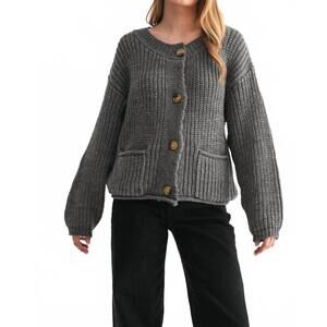 NEW FUN 2 FUN chunky knit sweater cardigan in heather grey